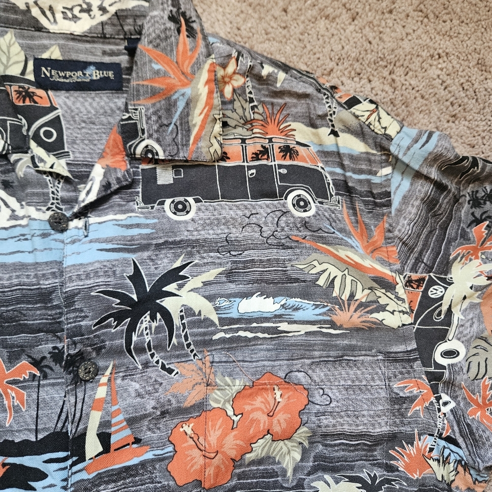 Newport Blue Hawaiian shirt All Over tropical print Volkswagen Flowers Mens L